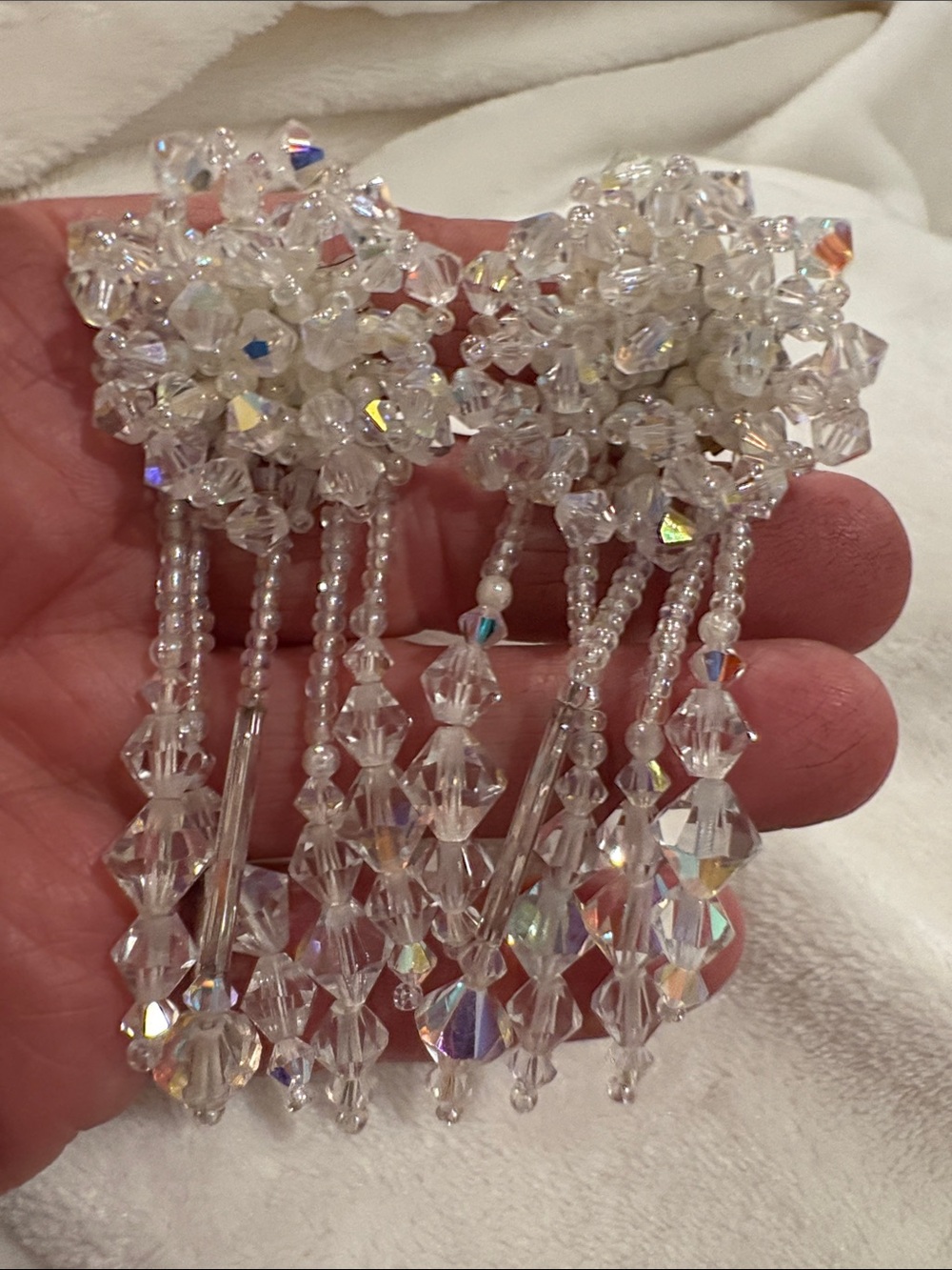 Ab Crystal Bead Tassel Drop Earrings - Ab Dangle Cluster New
